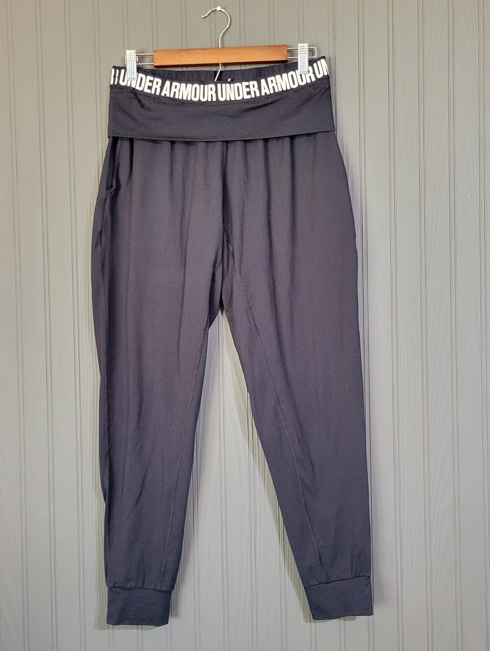 Under Armour Downtown Knit Joggers Fold-Over Waistband Black Women's Medium
